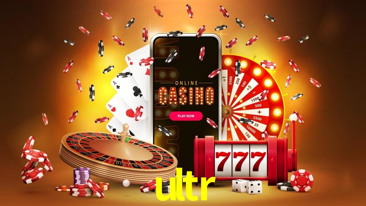 Escena dinámica inspirada en casino con iluminación ultr, cartas, fichas e íconos de juegos digitales en un espacio moderno de juegos.
