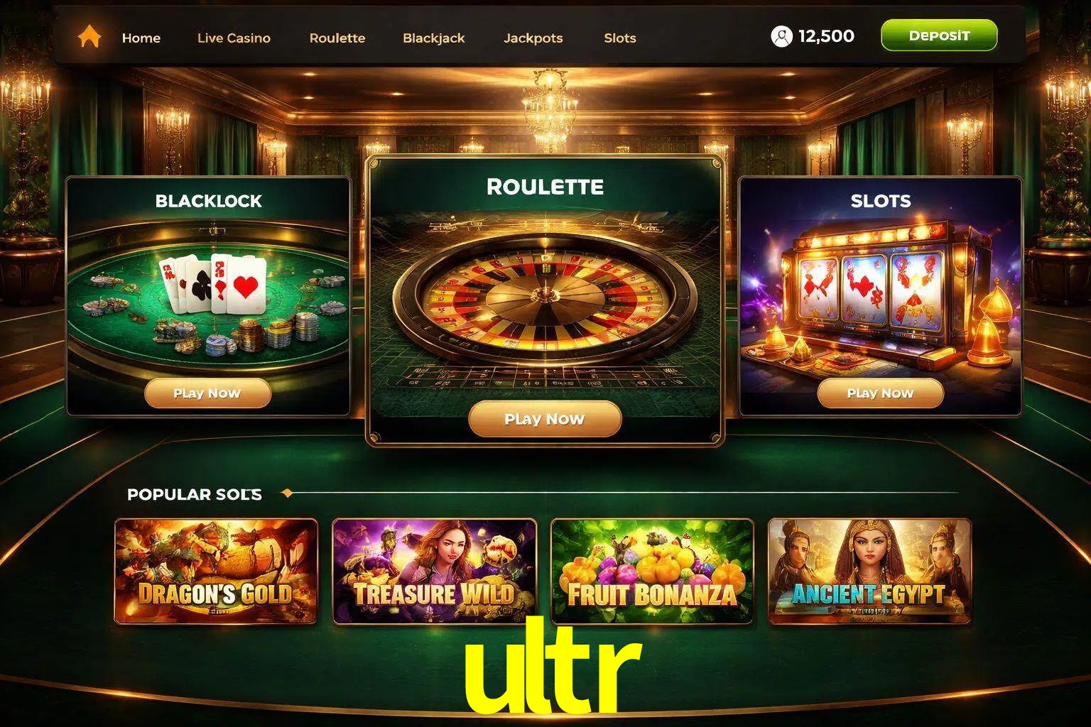Vista de la plataforma ultr Casino mostrando categorías organizadas de juegos en línea